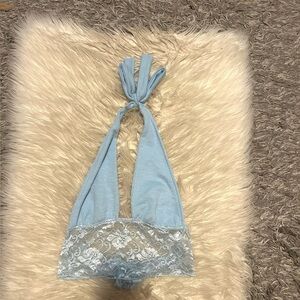 Baby Blue Lace Trim Halter Top